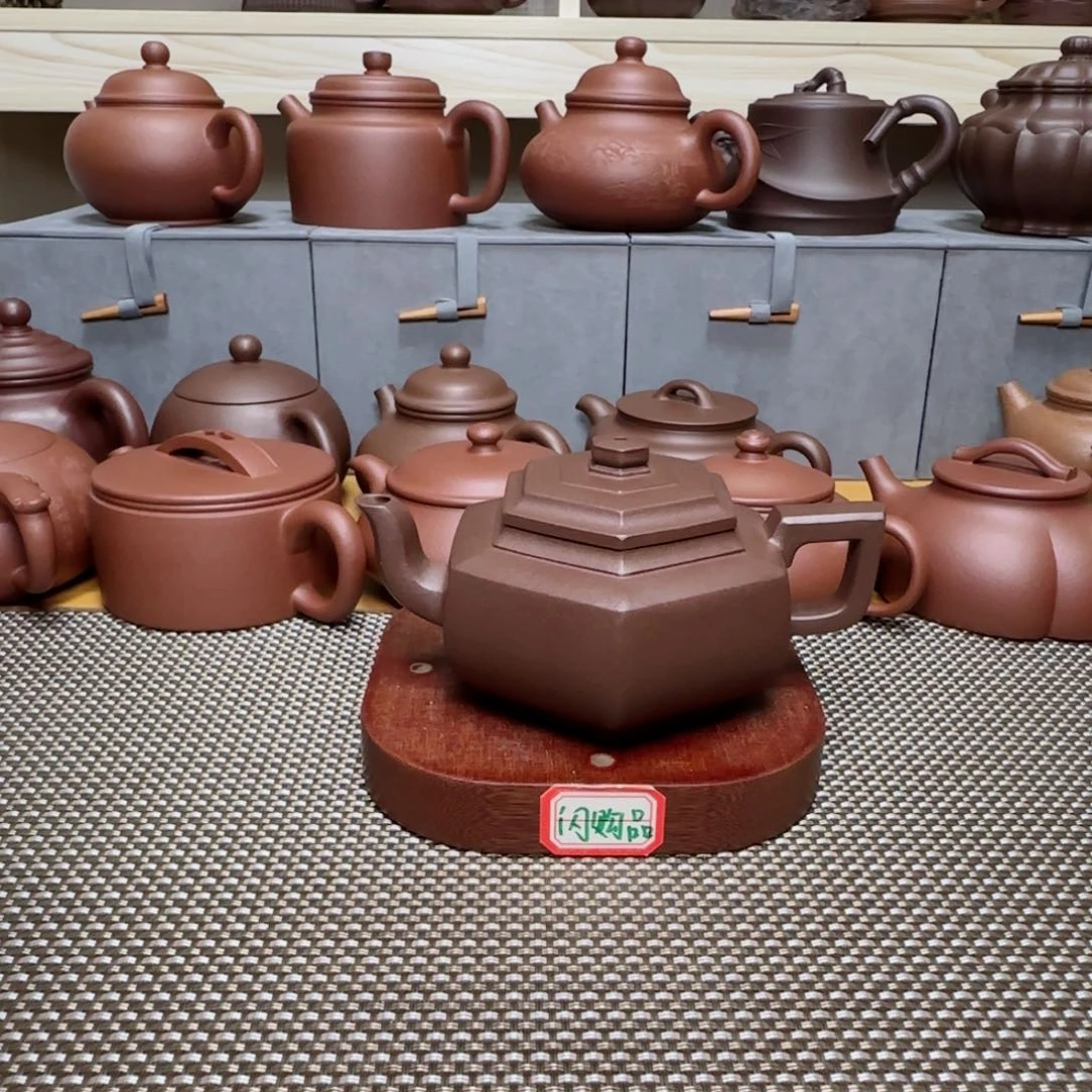 用***6茶壶紫砂老紫泥六方雪华200ml