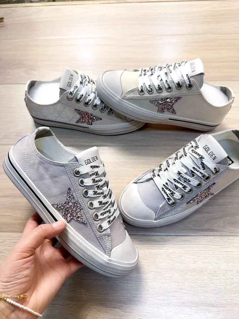 2025春夏韩风丝光厚底复古做旧星星小脏鞋