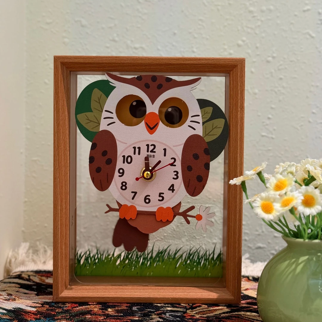 猫头鹰拼装DIY模型送积木摆钟六一儿童节礼物男孩玩具