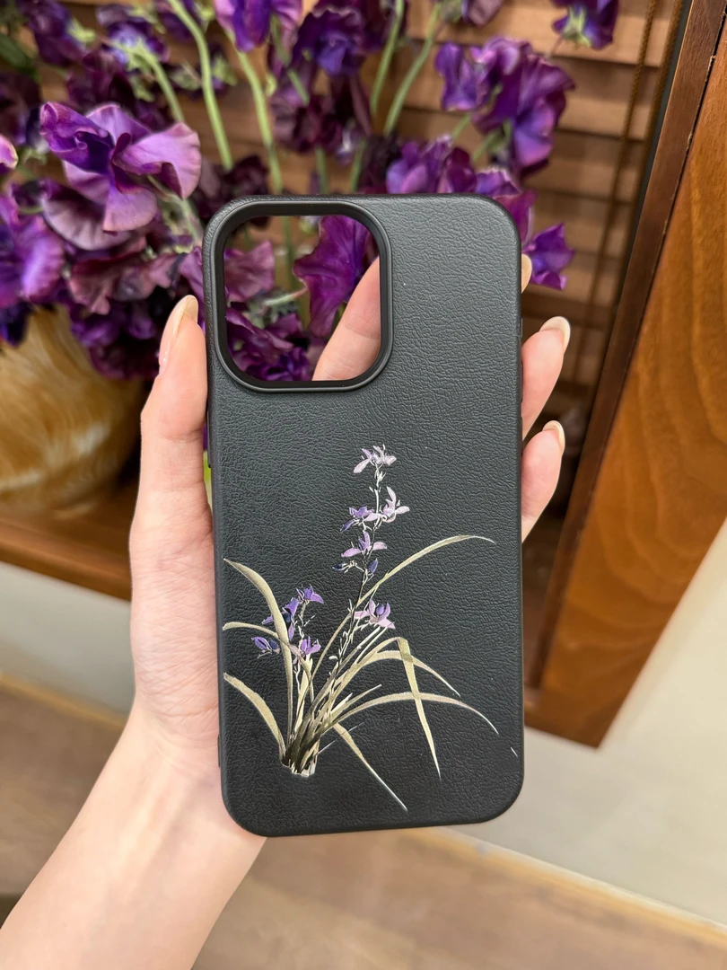 肤感软壳兰花适用苹果16手机壳iPhone15promax新款纯色14情侣高级