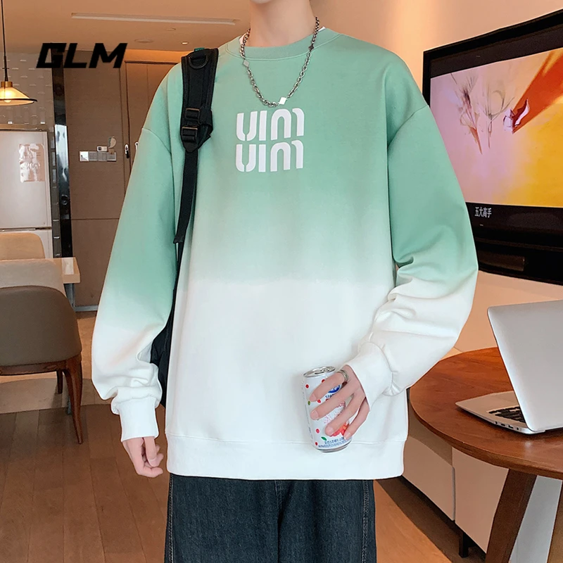 集团品牌GLM渐变色卫衣男士春秋冬季新款潮流百搭长袖圆领打底衫