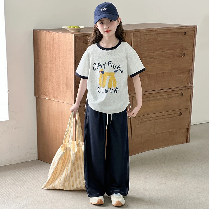 女童套装夏季2025新款中大童短袖衣服夏装小女孩直筒裤两件套12岁