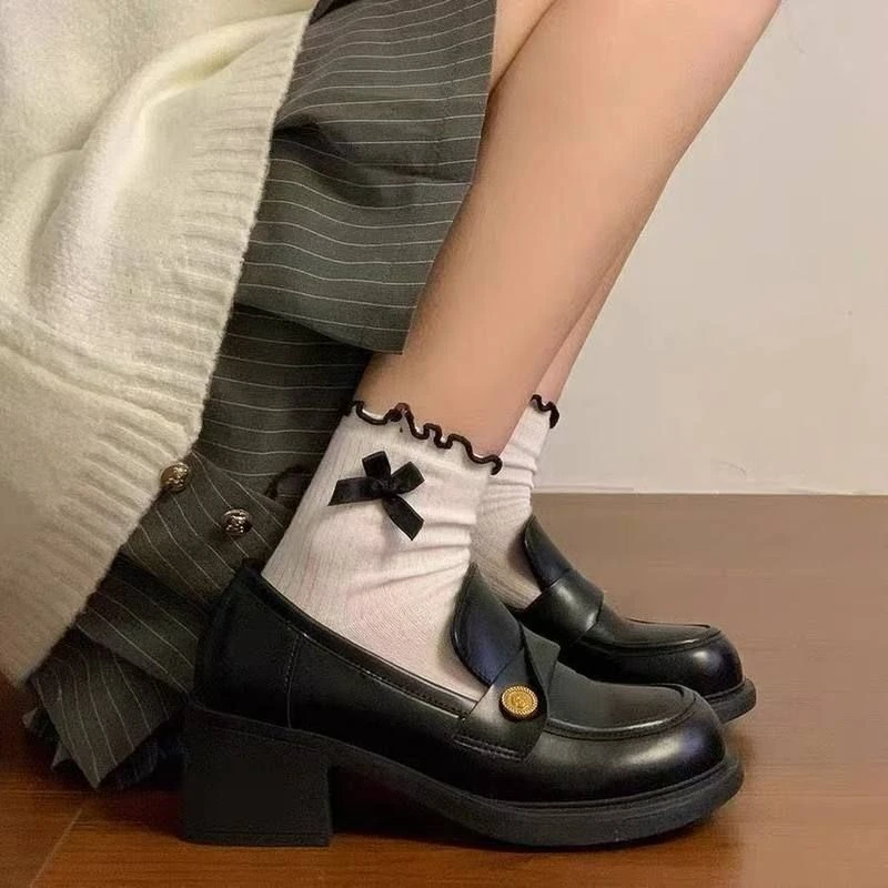 松糕粗跟女鞋单鞋乐福鞋厚底小皮鞋女2025春秋新款时尚百搭鞋子