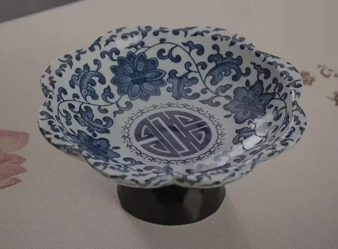 缠枝莲高足花瓣果碟-ZH233