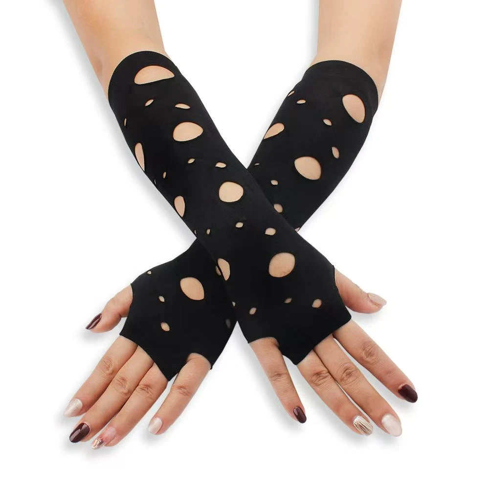 伦哥定制 个性破洞手套朋克性感露指镂空渔网手套A27#