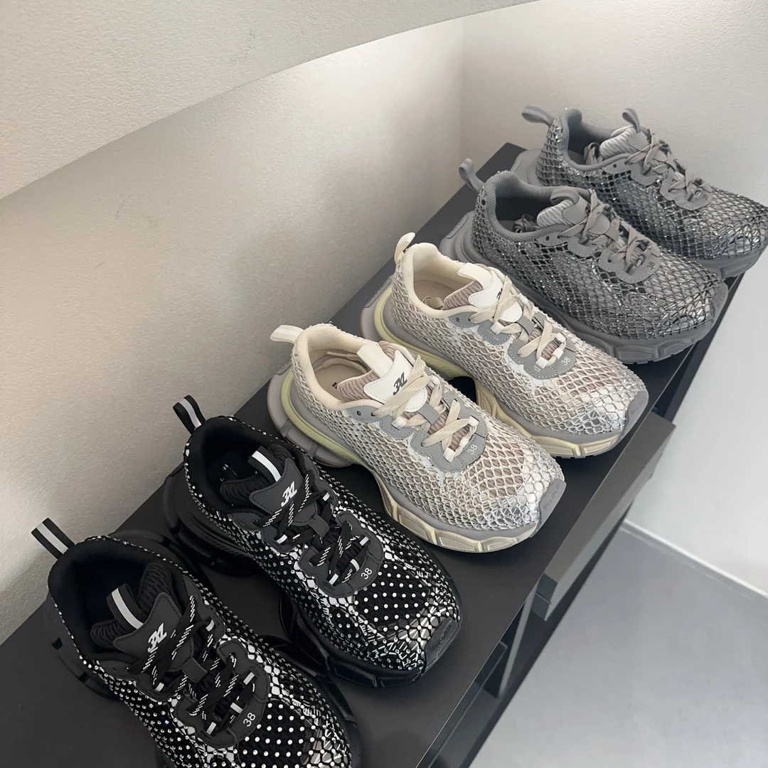 春季走秀款水钻渔网老爹鞋女潮鞋厚底百搭休闲鞋运动鞋5202