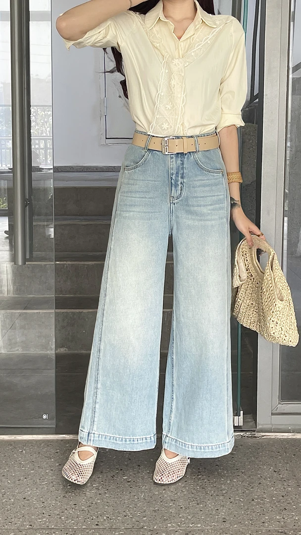 君羊#8071夏季福利高品质无弹阔腿牛仔裤，裤长：100cm