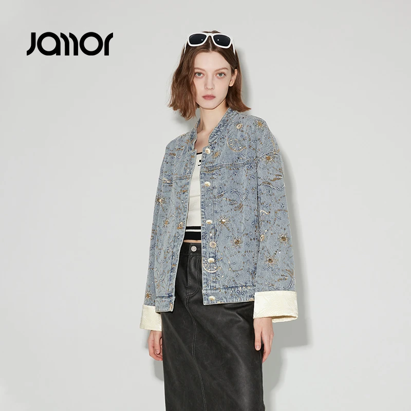 Jamor加墨质感外套重工牛仔上衣新中式牛仔外套2025春秋JAW474048
