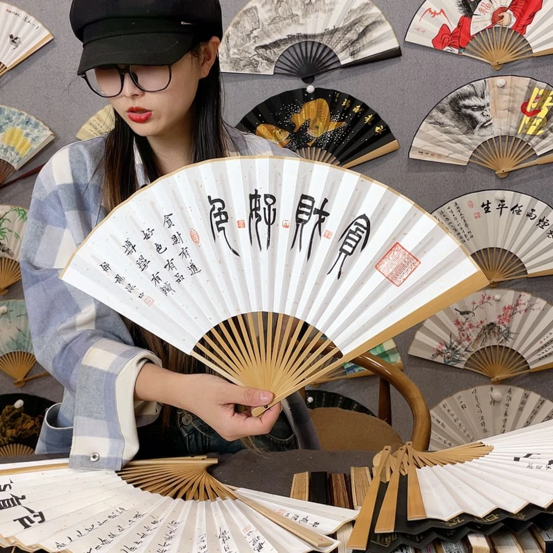 国画95寸玉竹-纯手绘-文玩扇骨（默认粘好）