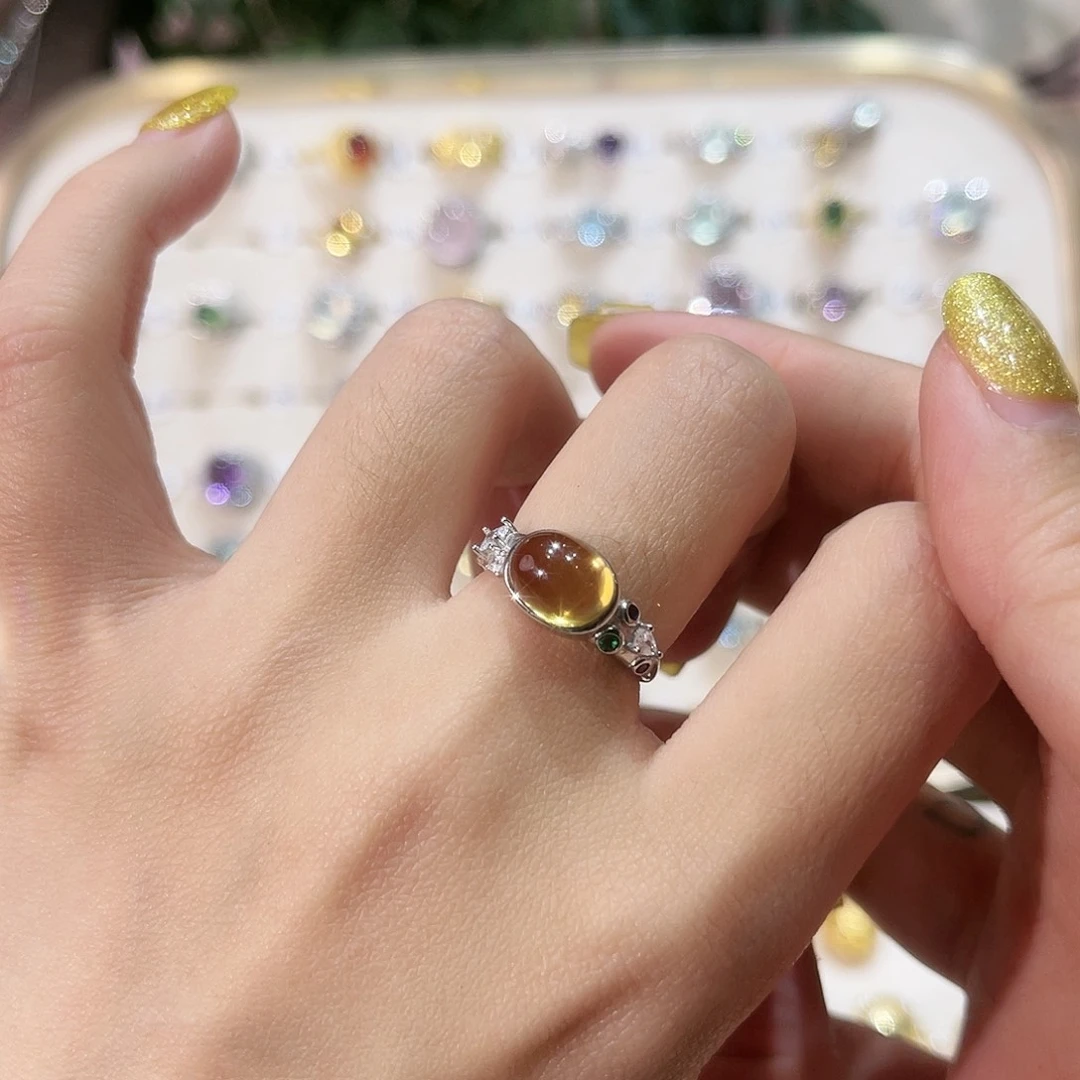 蛇纹石玉戒指银S925镶嵌