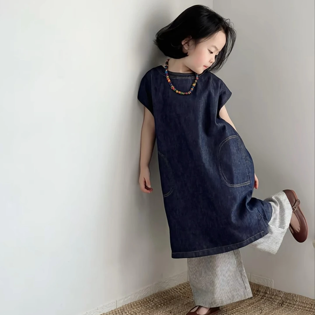 【现货】壹妈童装韩版女童时髦洋气套装夏装儿童牛仔背心裙阔腿裤子