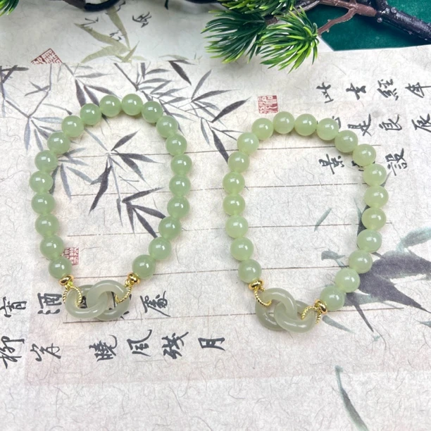 SJ1环环相扣和田玉晴水8mm手串多样性发其一