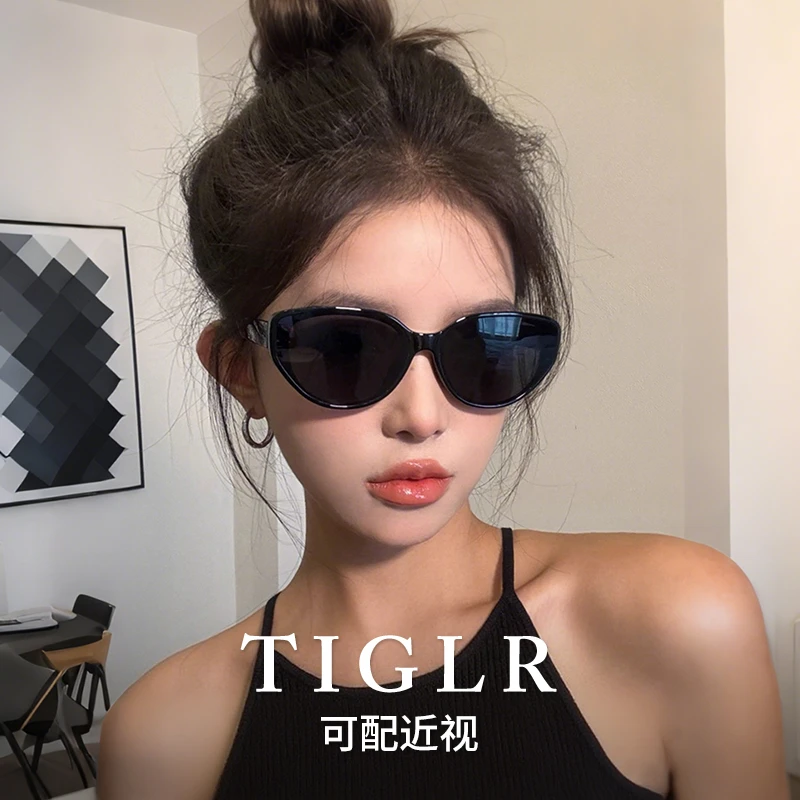 帝格勒复古椭圆框猫眼墨镜女款显脸小防紫外线偏光太阳镜可配近视
