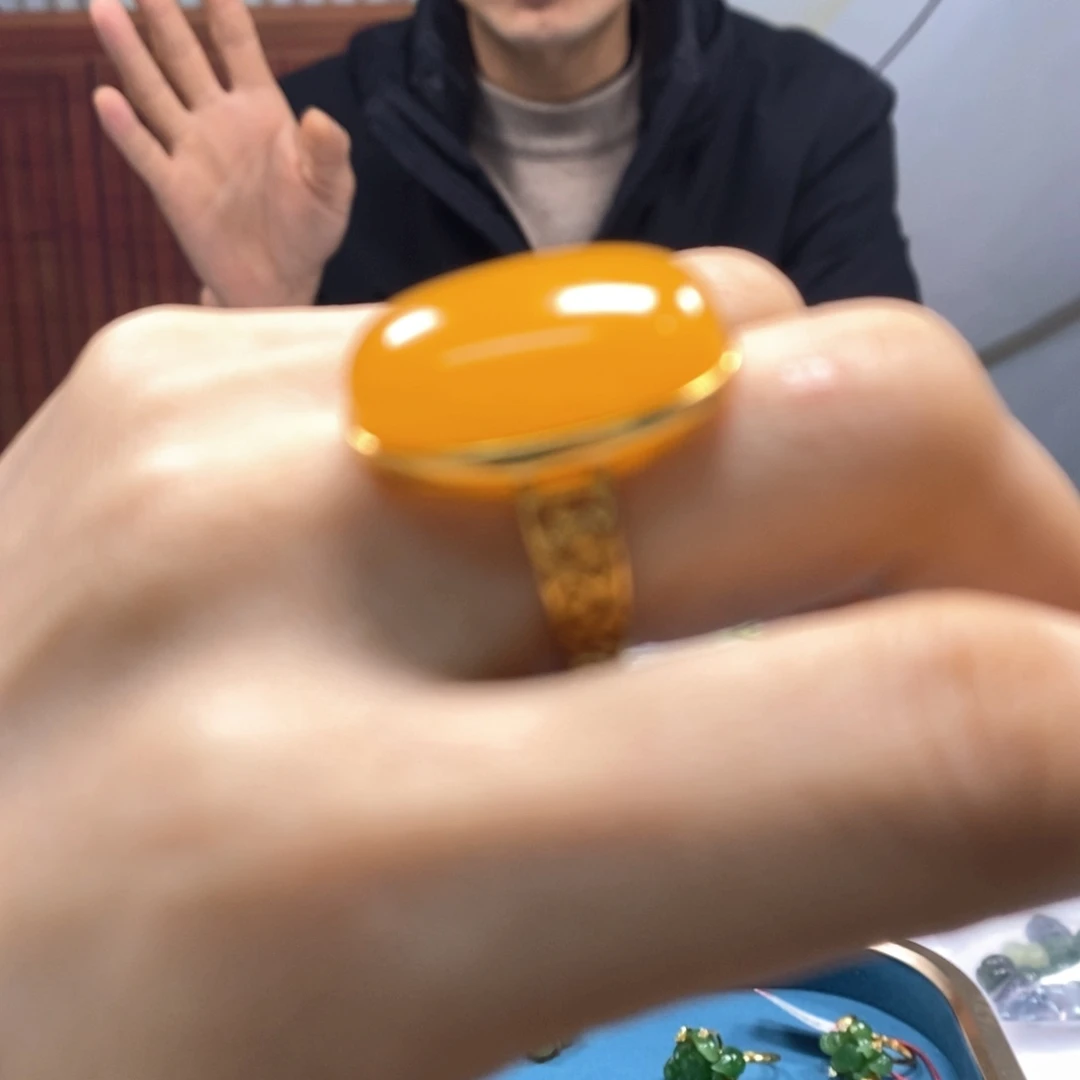 琥珀戒指银S925镶嵌牵****福