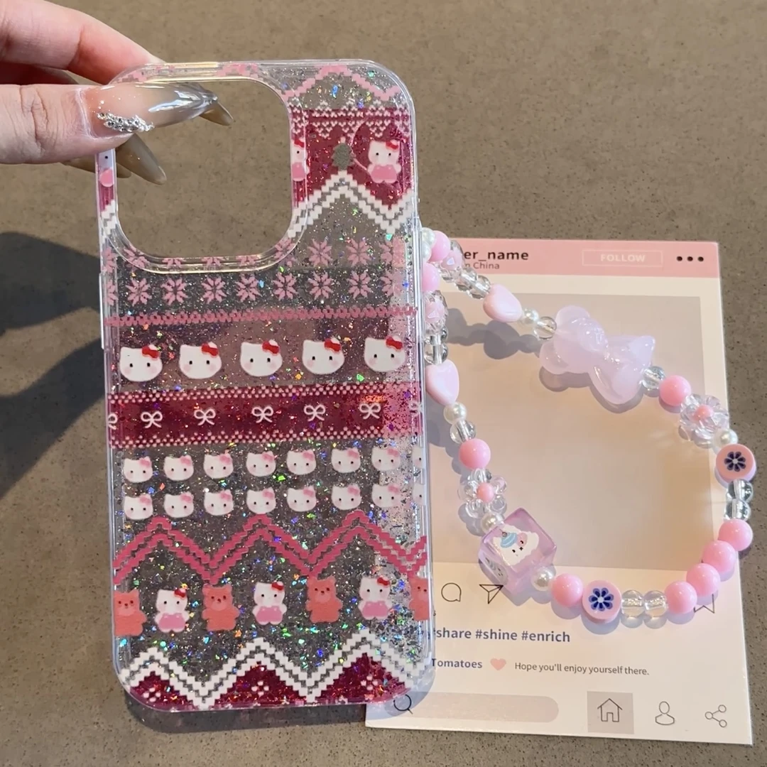 少女粉KT猫适用iPhone16promax苹果13/15滴胶手机壳14挂绳新款