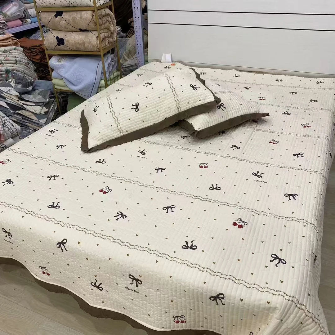 【樱桃蝴蝶结】A类四季加厚蕾丝床盖柔软透气亲肤