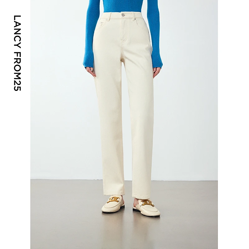 朗姿高腰直筒修身气质高级感通勤复古长裤女休闲冬季新款牛仔裤