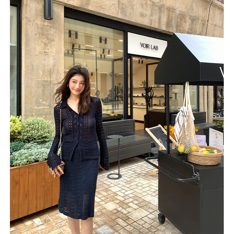 【ALONE SAVOR】龍喜儿 漫步深空 法式镂空针织衫半裙套装M841