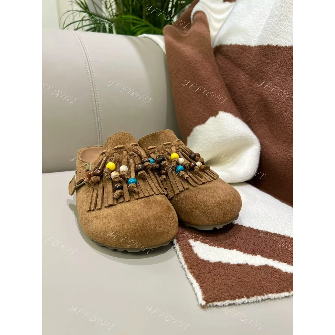 【YFONI】流苏博肯百搭根高3cm鞋