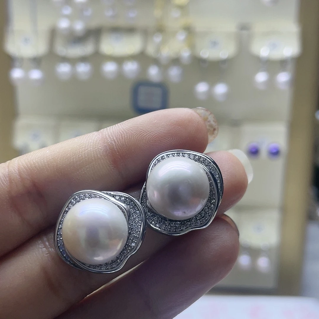 淡水珍珠耳饰银S925镶嵌