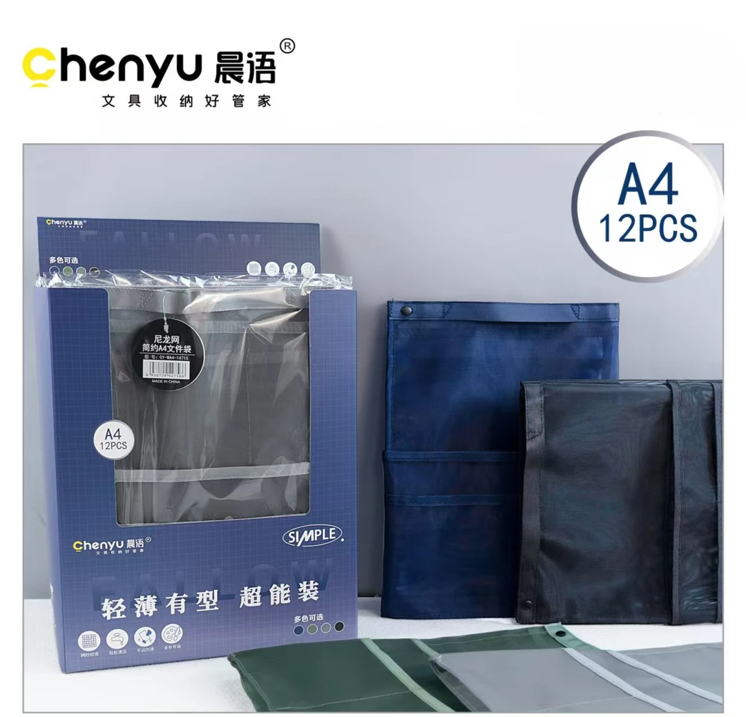 晨语A4轻薄有型超能装简约网纱文件袋-4个  CY-WA4-14715