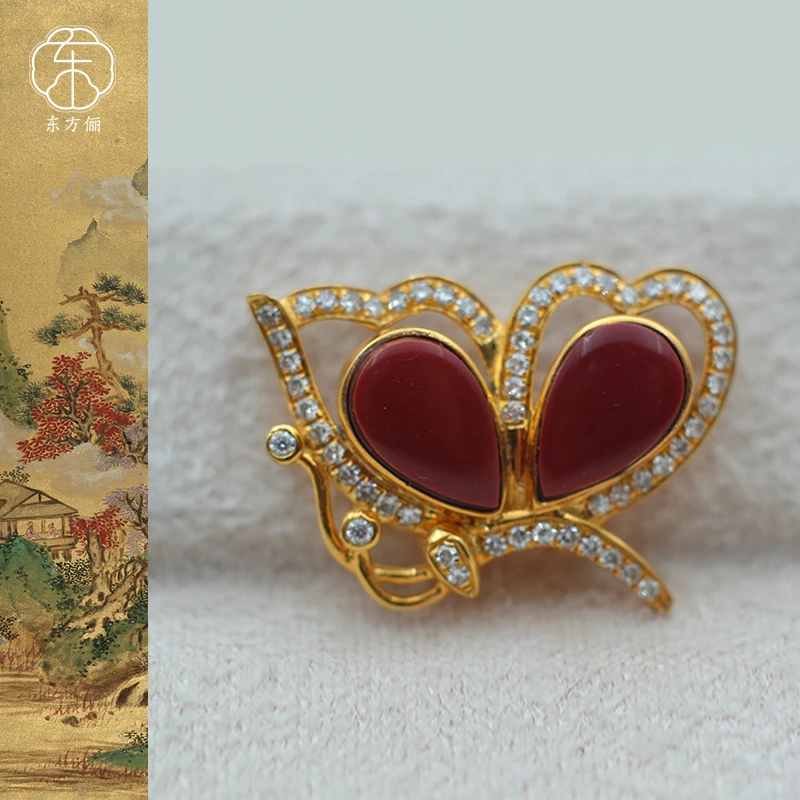 东方俪DOFUNLY【金蝶韵】南红18K金气质蝴蝶设计款吊坠NHDZ南嘉