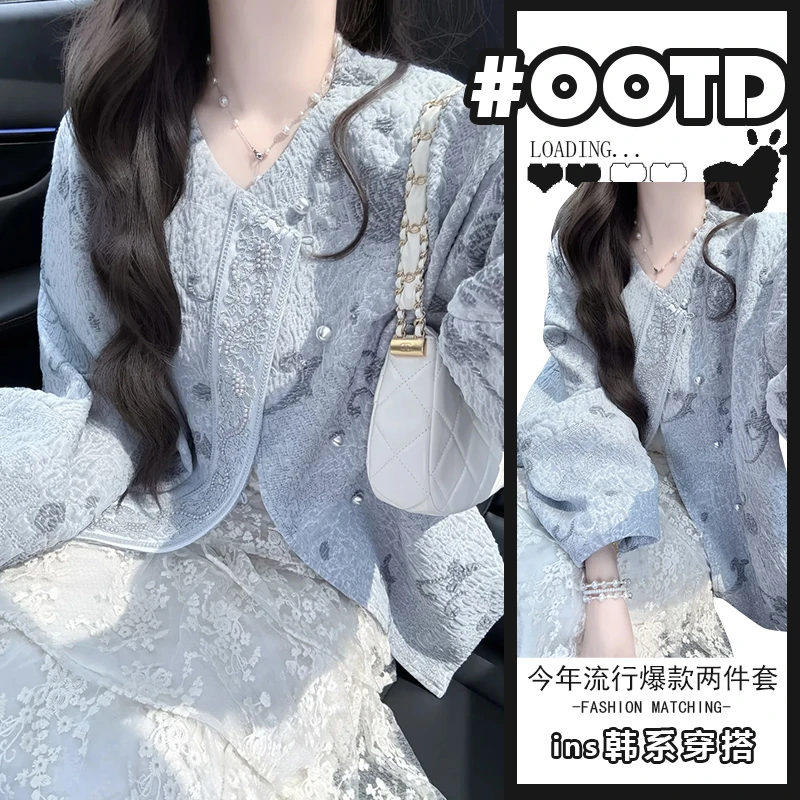 2025春秋新款超火高级感新中式国风短外套搭配半身裙气质两件套女