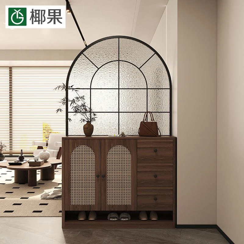 中古风入户玄关柜正对门置物屏风隔断柜藤编鞋柜客厅收纳储物柜