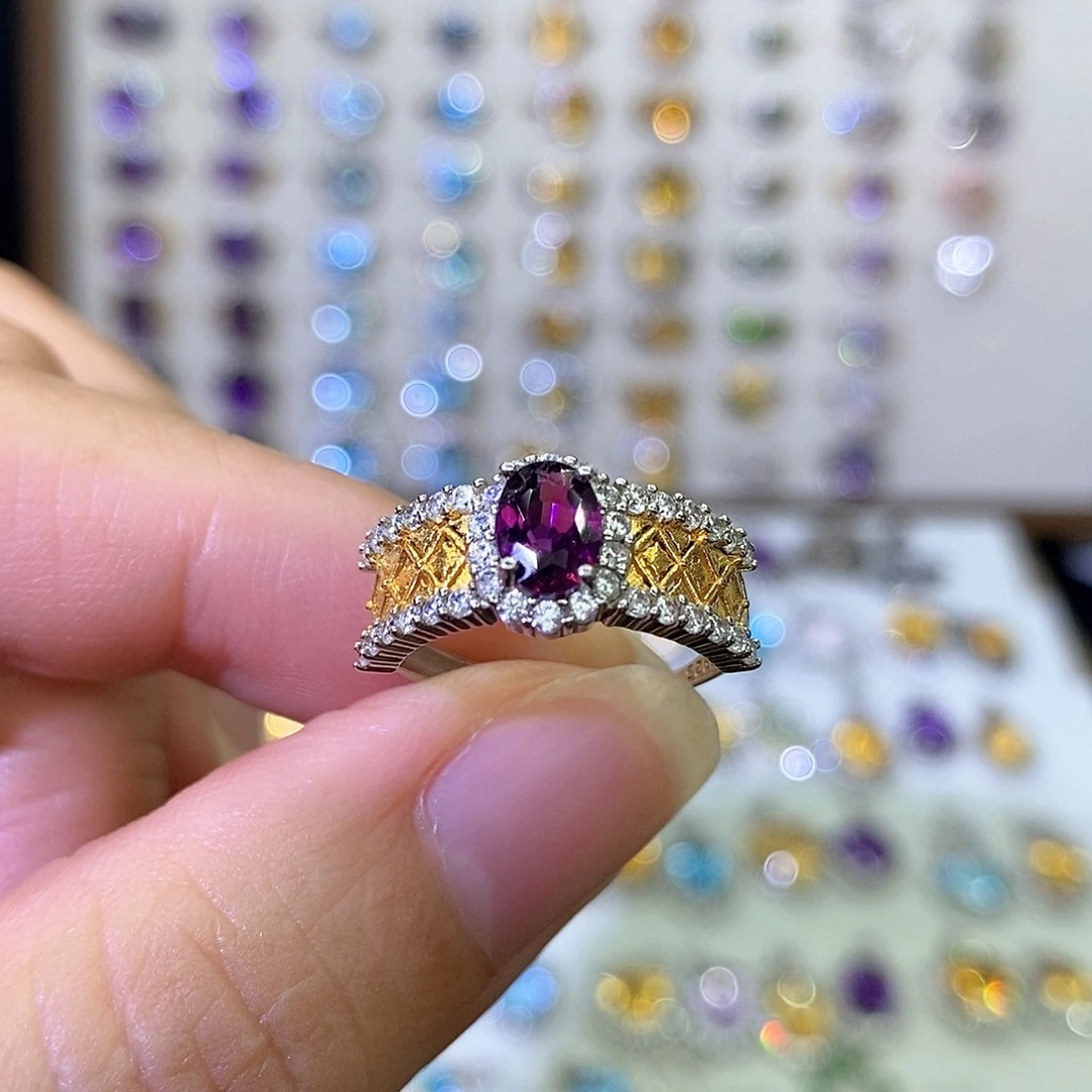 石榴石（紫牙乌）戒指银S925镶嵌需要证书备注