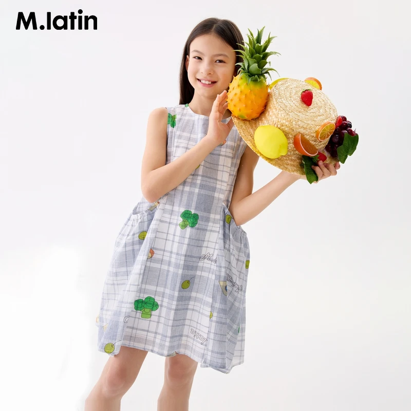 马拉丁童装儿童裙子25夏新款女大童水果印花镂空背心连衣裙