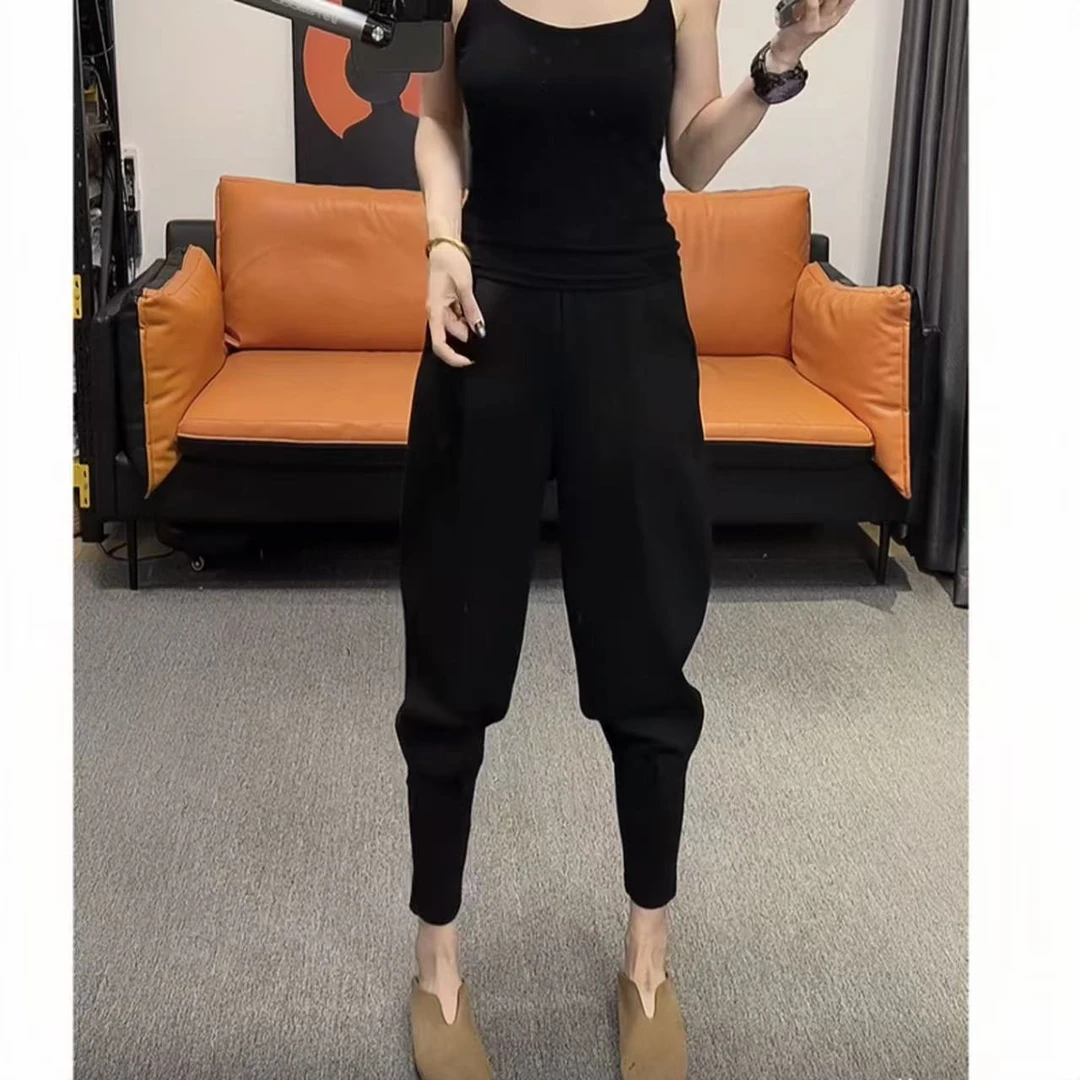 飞芊娅春秋新款大码宽松束脚卫裤女梨形身材小个子高腰哈伦休闲裤