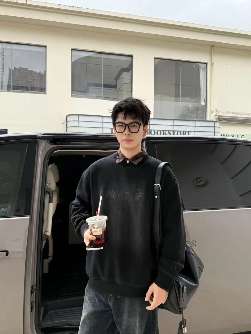 男冬款加绒加厚字母休闲水洗卫衣