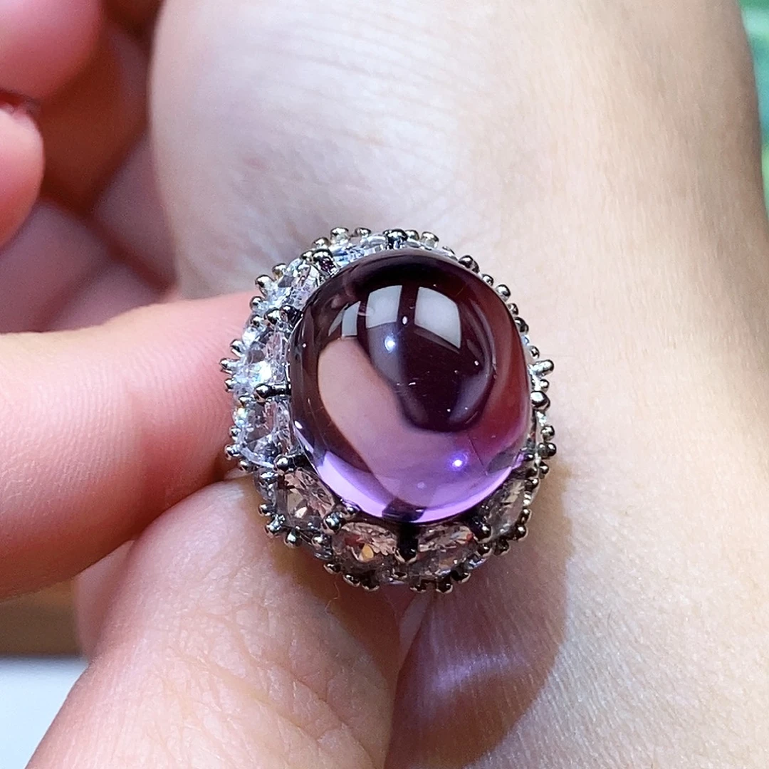 苍***学银S925镶嵌紫晶颈饰戒指