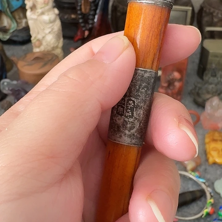 劉***犁藤木烟嘴，手把件把玩