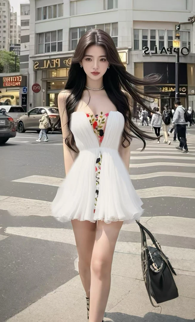 温柔风白色一字肩露肩抹胸设计感连衣裙女轻奢时尚小众高级氛围感