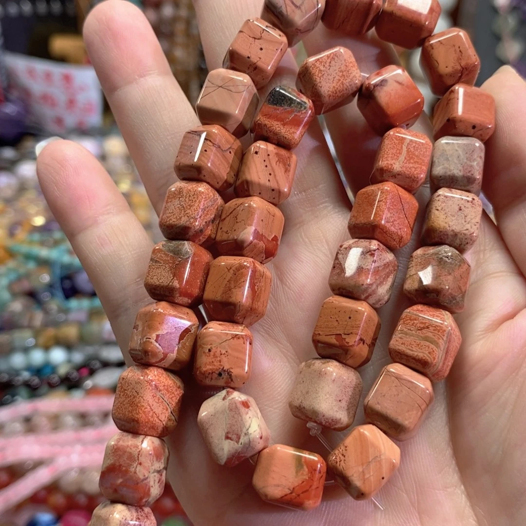 未镶嵌玛瑙/玉髓珠宝半成品红石方糖一条卡10mm