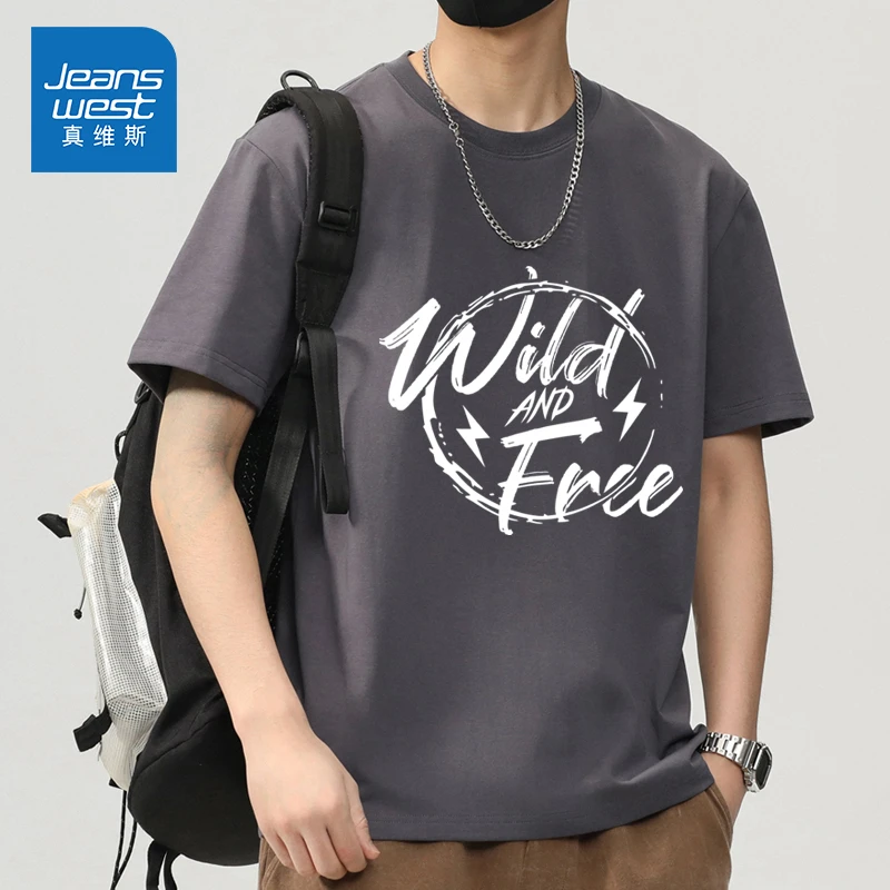 Jeanswest/真维斯美式印花短袖男款夏季宽松休闲潮流百搭半袖T恤