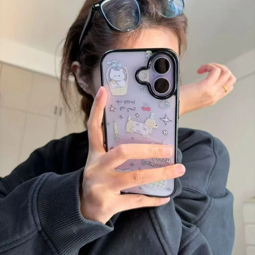 卡通小狗聚会适用苹果17Promax17新款16趣味15创意14亚克力手机壳