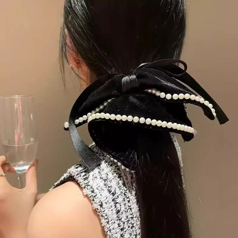 法式丝绒边温柔发圈甜美结高级感扎马尾发饰时尚发绳头圈头饰复古