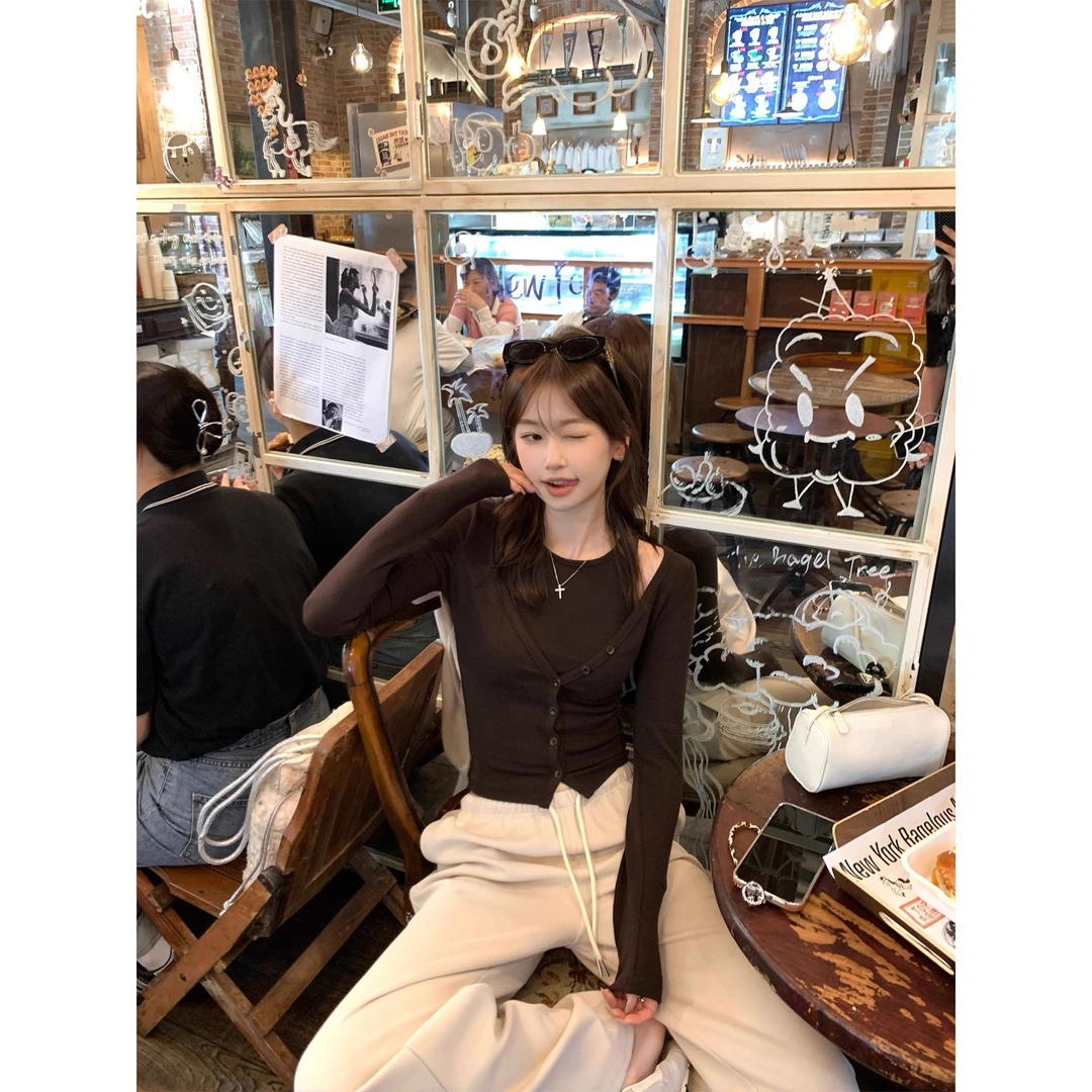 焦糖拿铁背心小开衫两件套C 9368#早秋穿搭