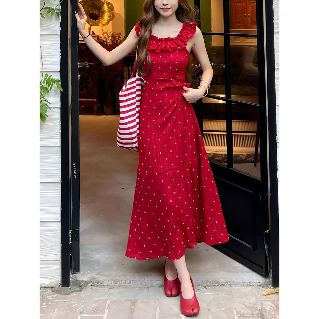 新款浪漫时尚长裙波点洋气气质碎花高腰显瘦连衣裙长裙夏季裙子