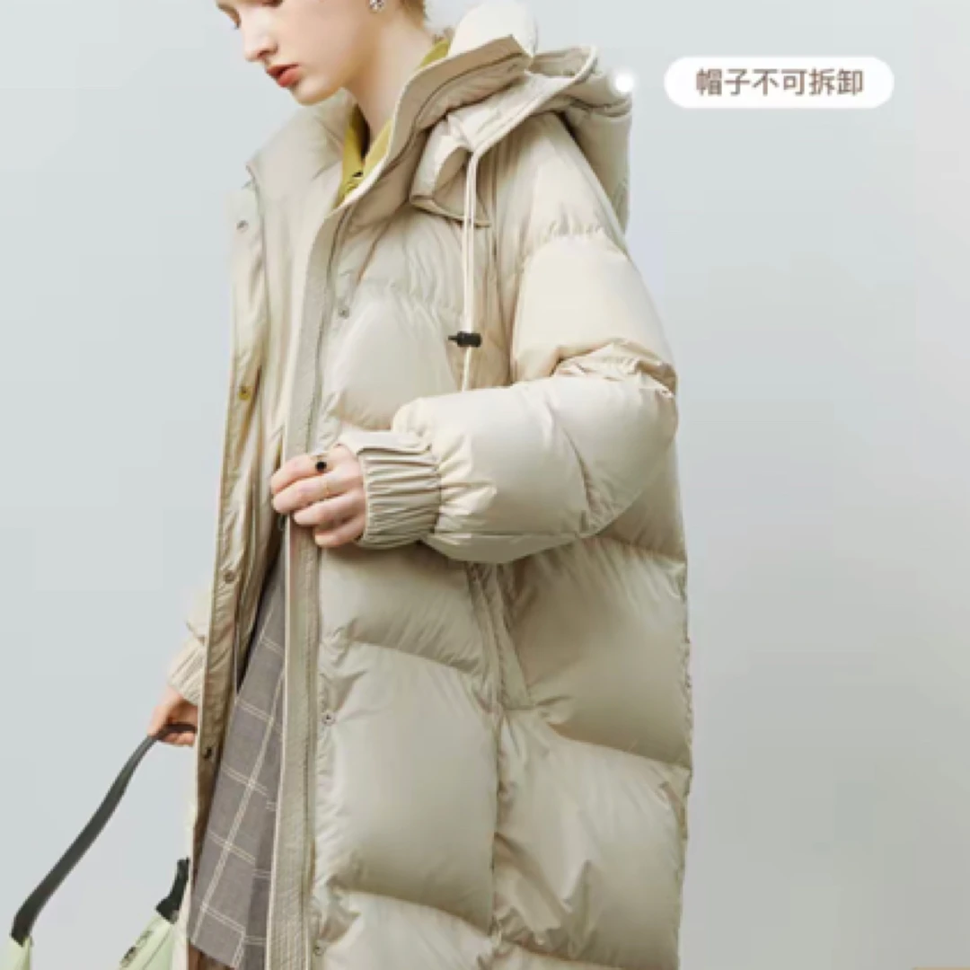 高级感奶油棉花糖柔软长款连帽棉服外套