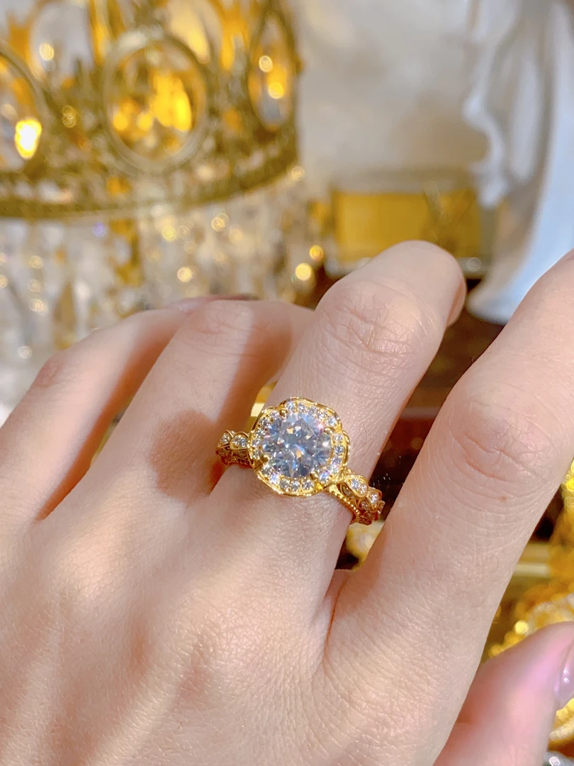 【苏妮法】足金999 手捧花戒指 5G镶嵌时尚轻奢气质满钻精致豪华