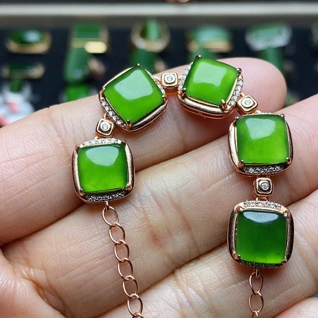 和田玉（碧玉）手链银S925镶嵌