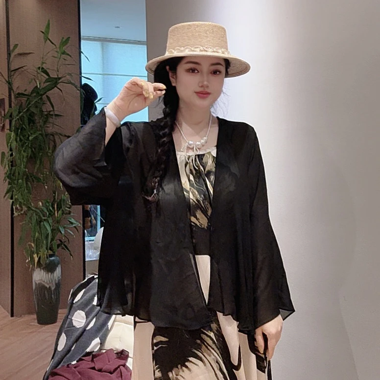 Chouduoduo·夏季披肩薄款透视真丝长袖防晒外搭罩衫（不可机洗