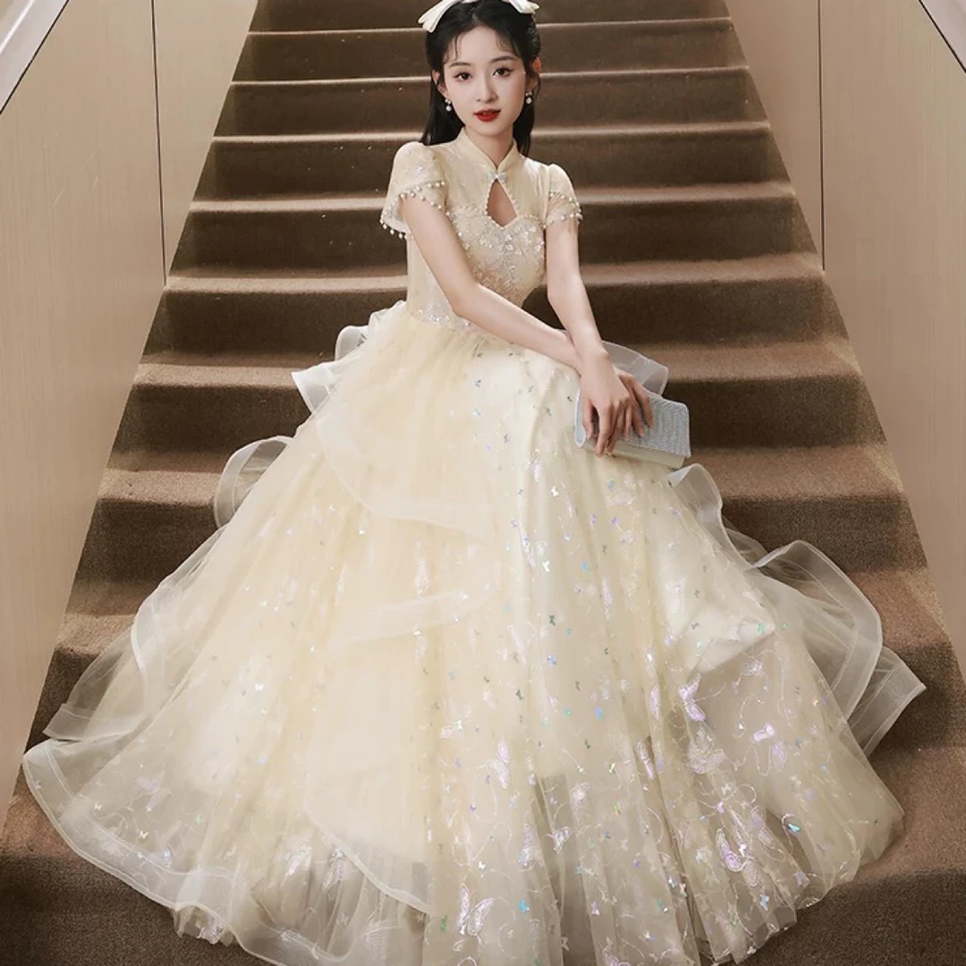 直播链接断码特价法式仙气晚礼服长款宴会气质主持生日艺考成人礼