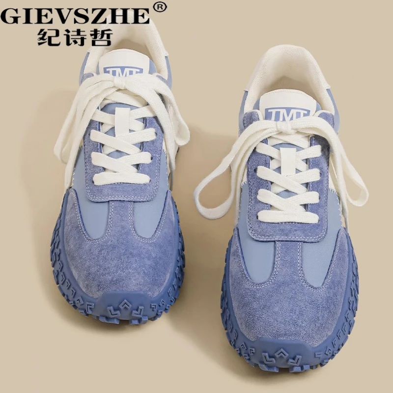 纪诗哲厚底阿甘鞋女夏季新款蓝色薄款透气百搭德训休闲运动老爹鞋