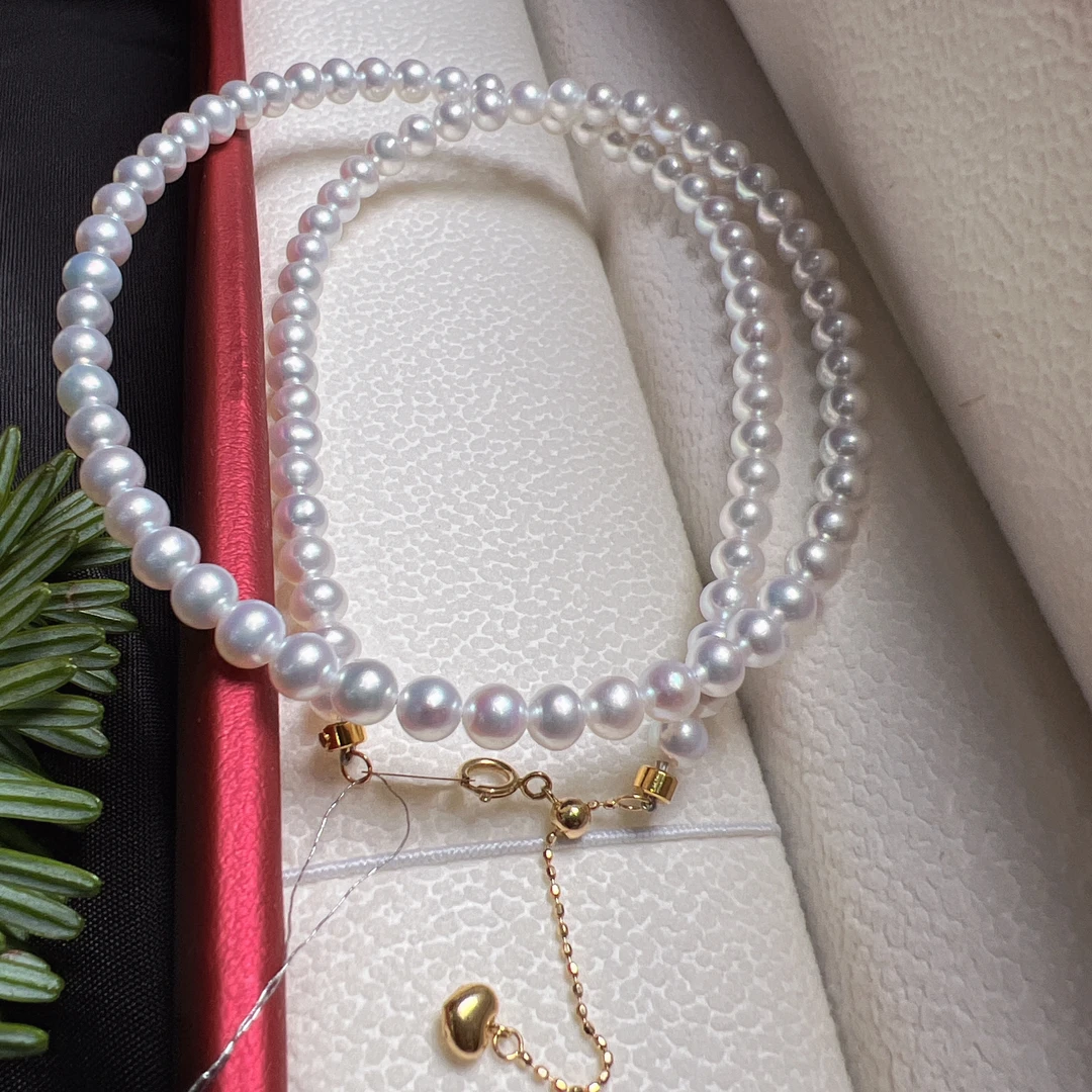 18k金天然淡水高强光白色小米珠4mm圆珠项链气质白色轻奢百搭时尚