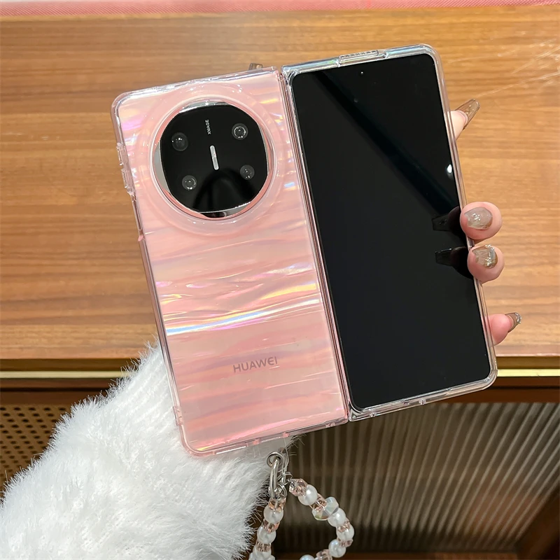 适用华为matex6手机壳拉丝贝壳纹matex5折叠屏x3简约女手链保护套