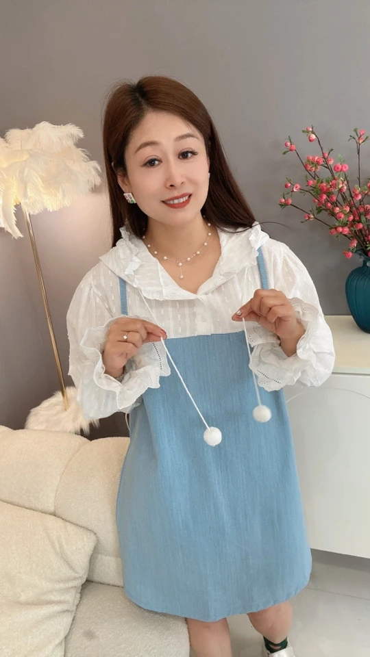 【伟伟专属】韩货 牛仔蕾丝甜美连衣裙